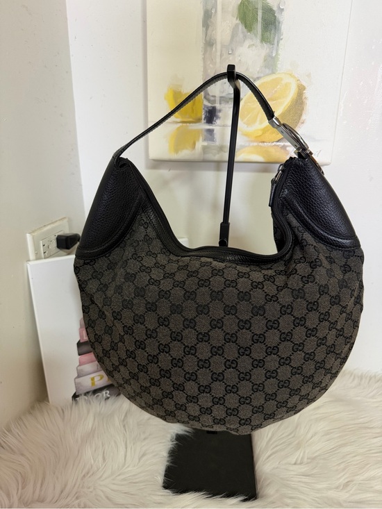 Gucci Handbags - Gucci Black GG Monogram Canvas leather Hobo Bag.